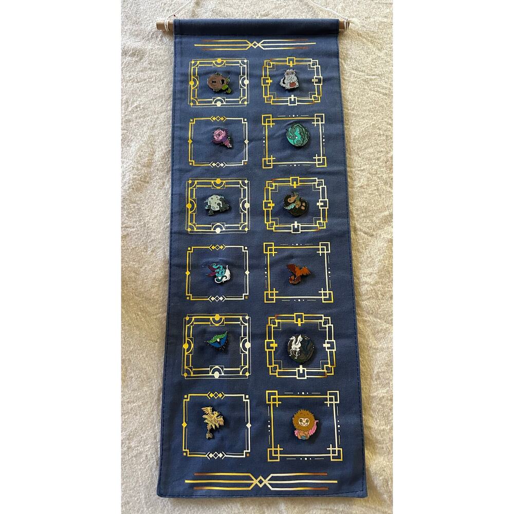 Enamel Pin Set collection on fabric wall display Harry Potter 23x8”12/characters